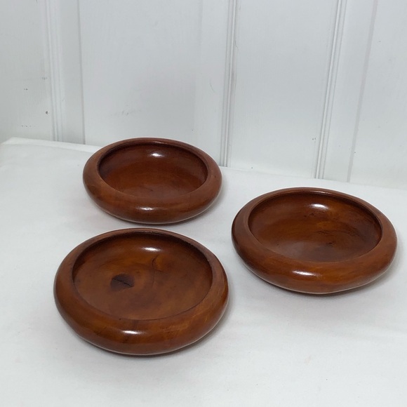 Unbranded Vintage Set Of 3 Hand Turned Crafted Wood Salad / Snack Bowls - Picture 6 of 12